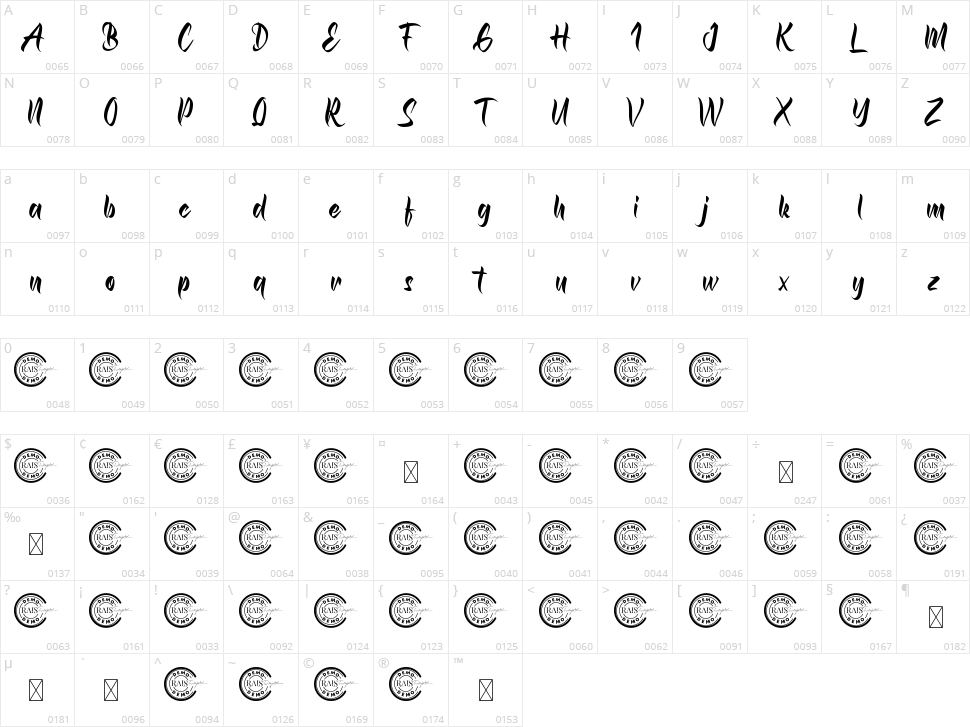 Bracknell F Character Map