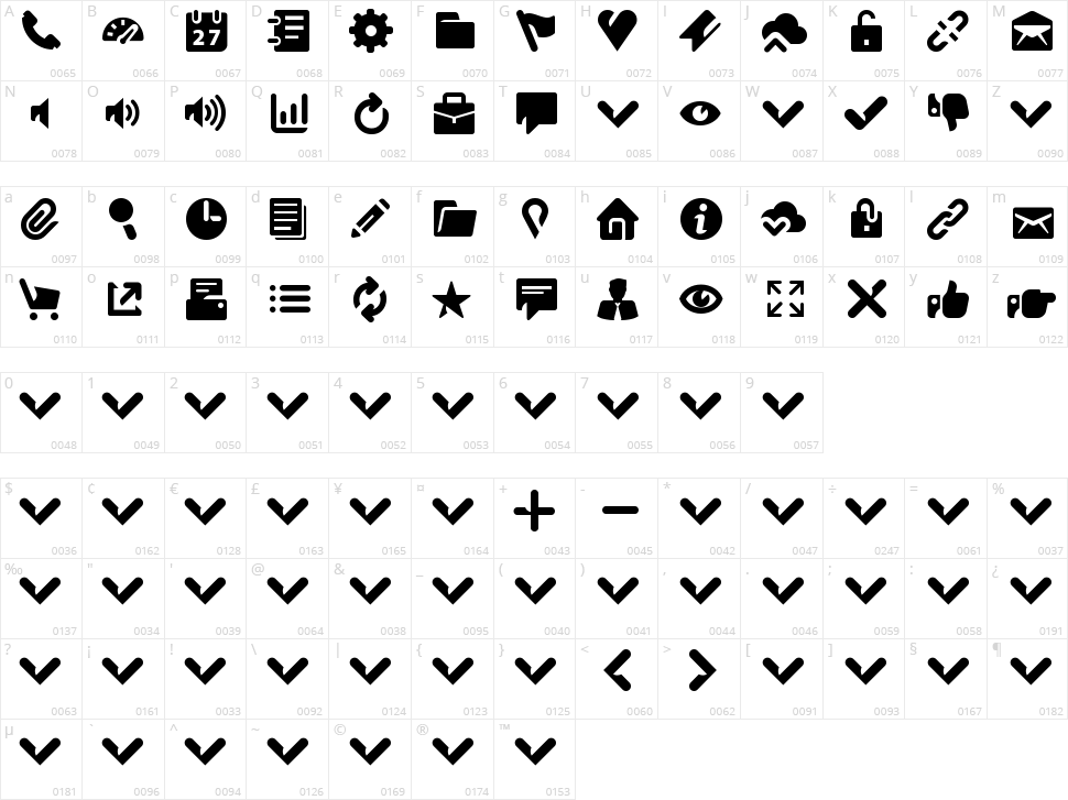Breezi Icon Set Character Map