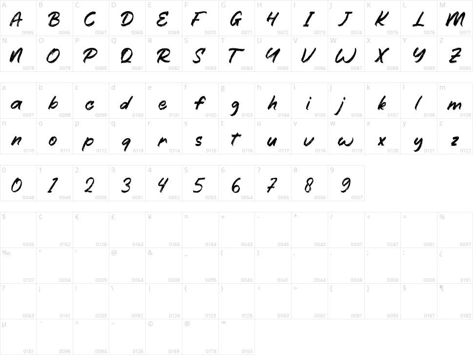 Breksit Brush Character Map