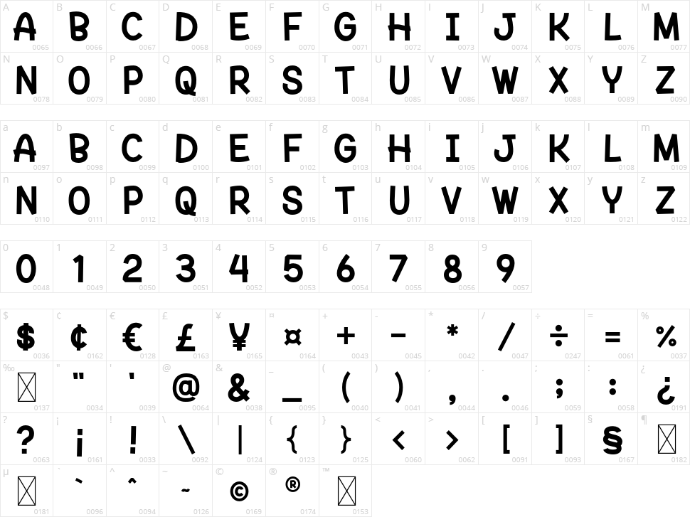 Bright Friday Character Map