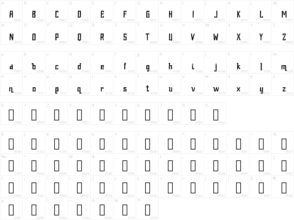 Bright Friday Character Map