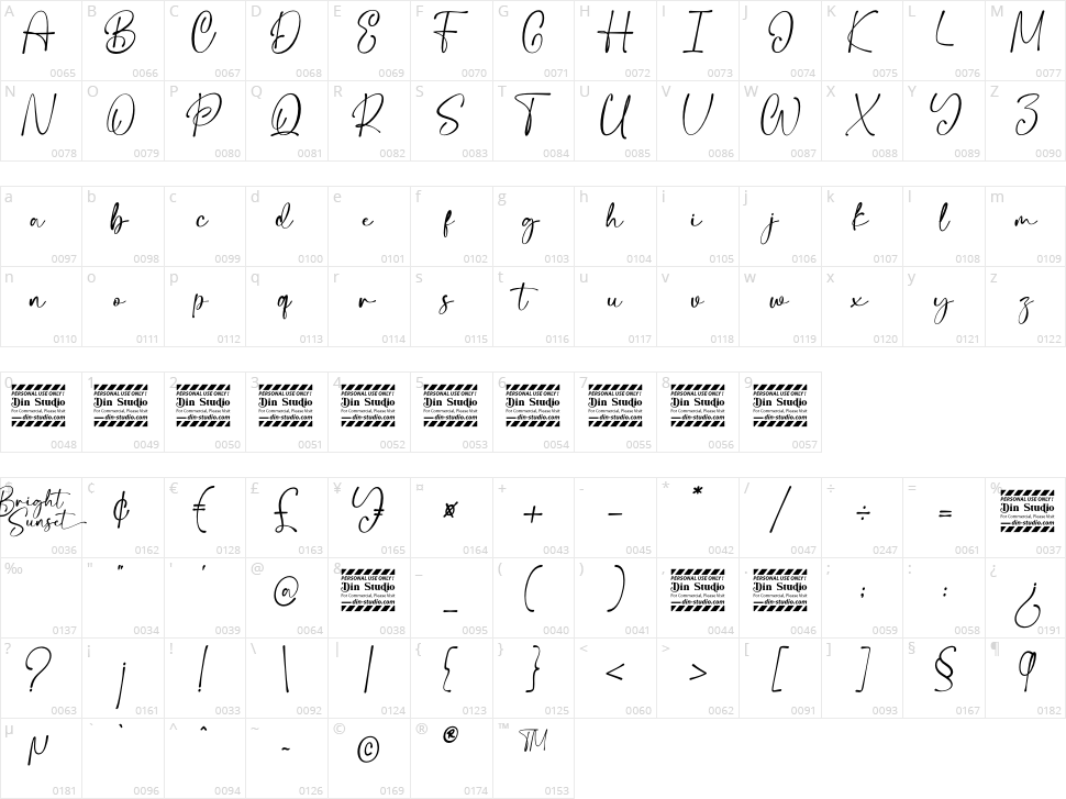 Bright Sunset Character Map