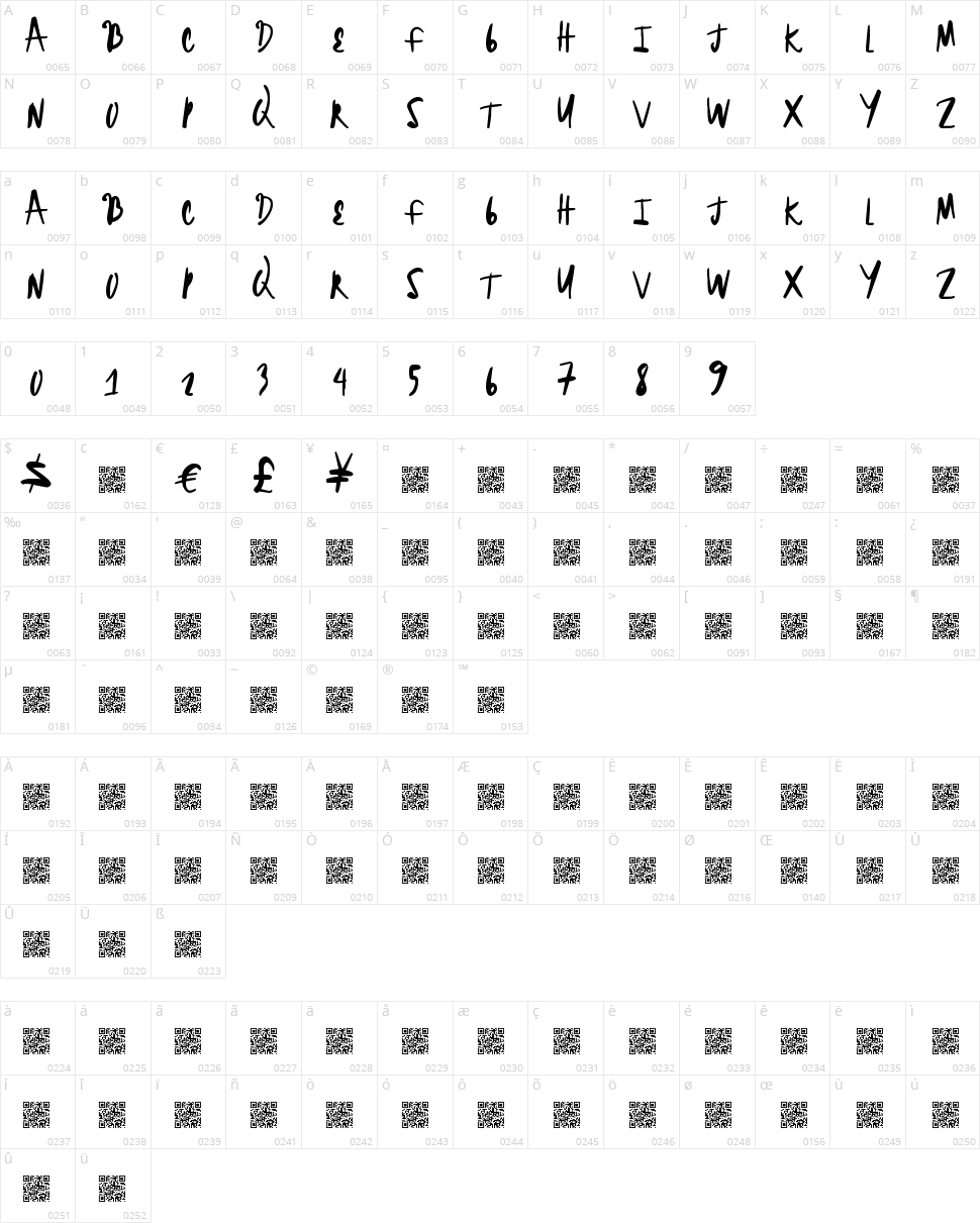 Bright Headline Character Map