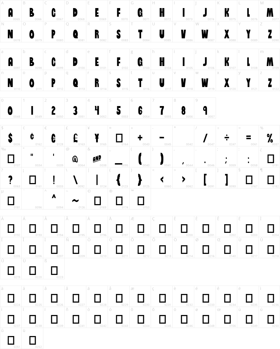 Brinetext Black Character Map