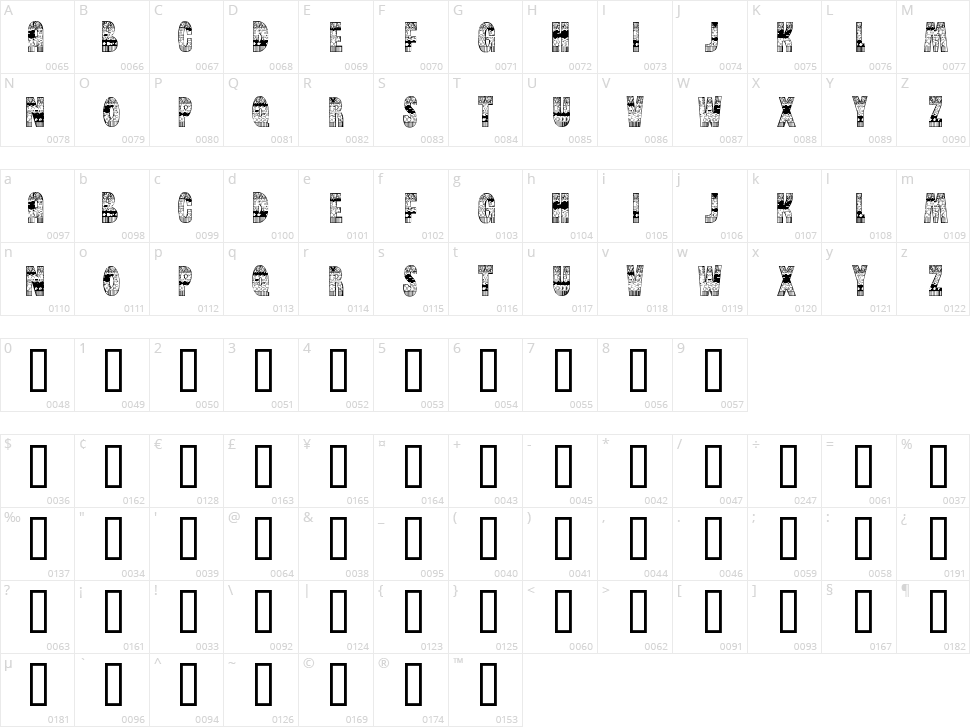 Brinetext Pattern Character Map