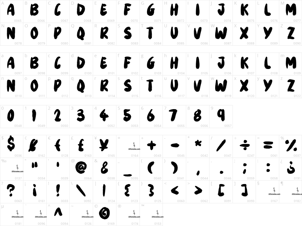 Brisk Brush Character Map