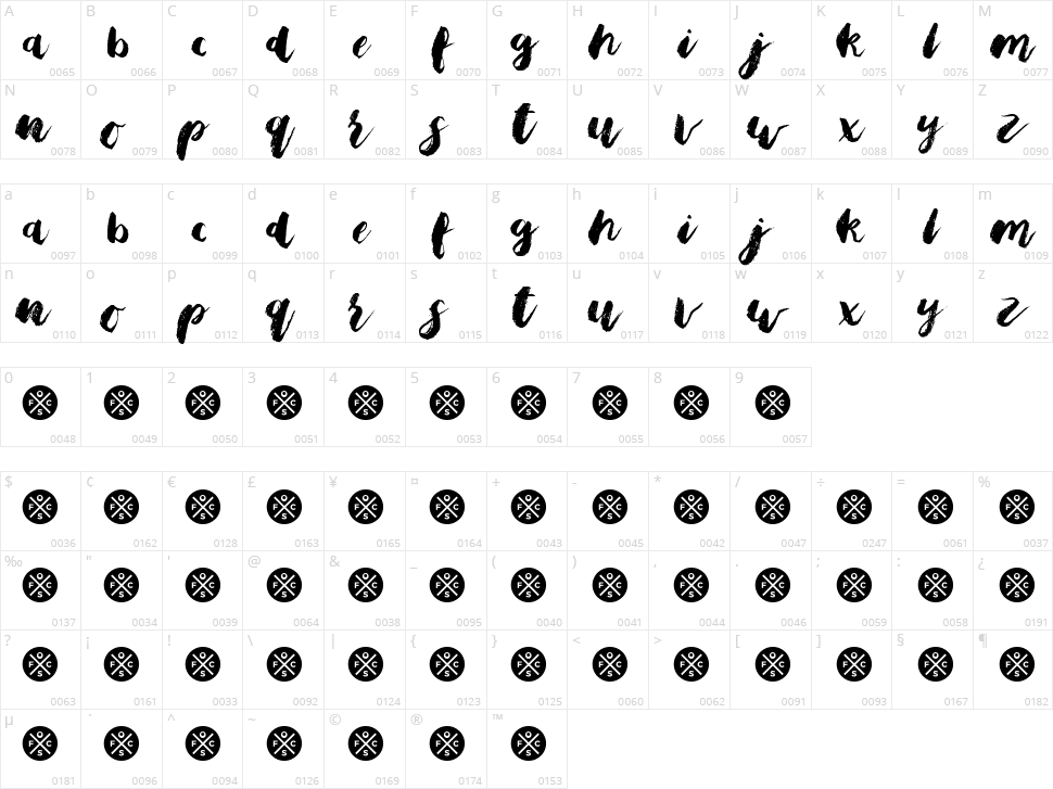 Bristle Brush Script Character Map