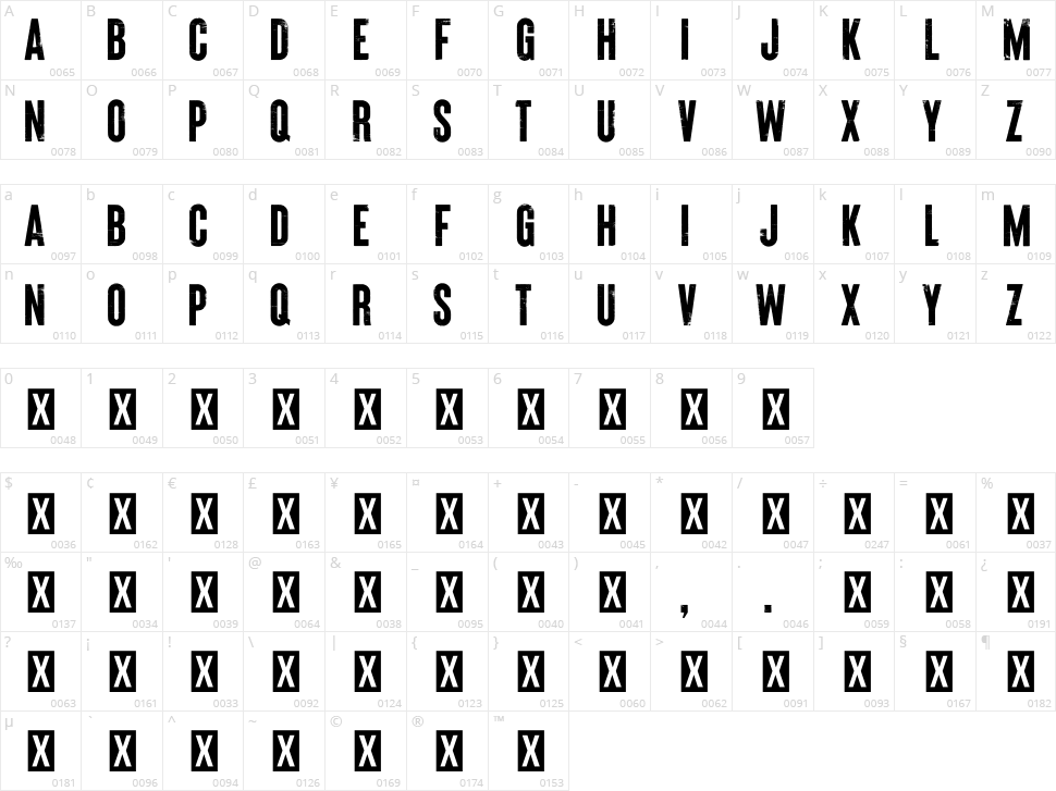 Brixton Wood Character Map