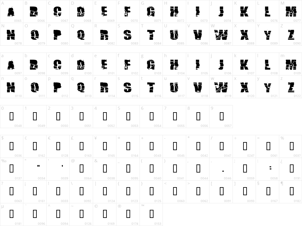 Broken 74 Character Map