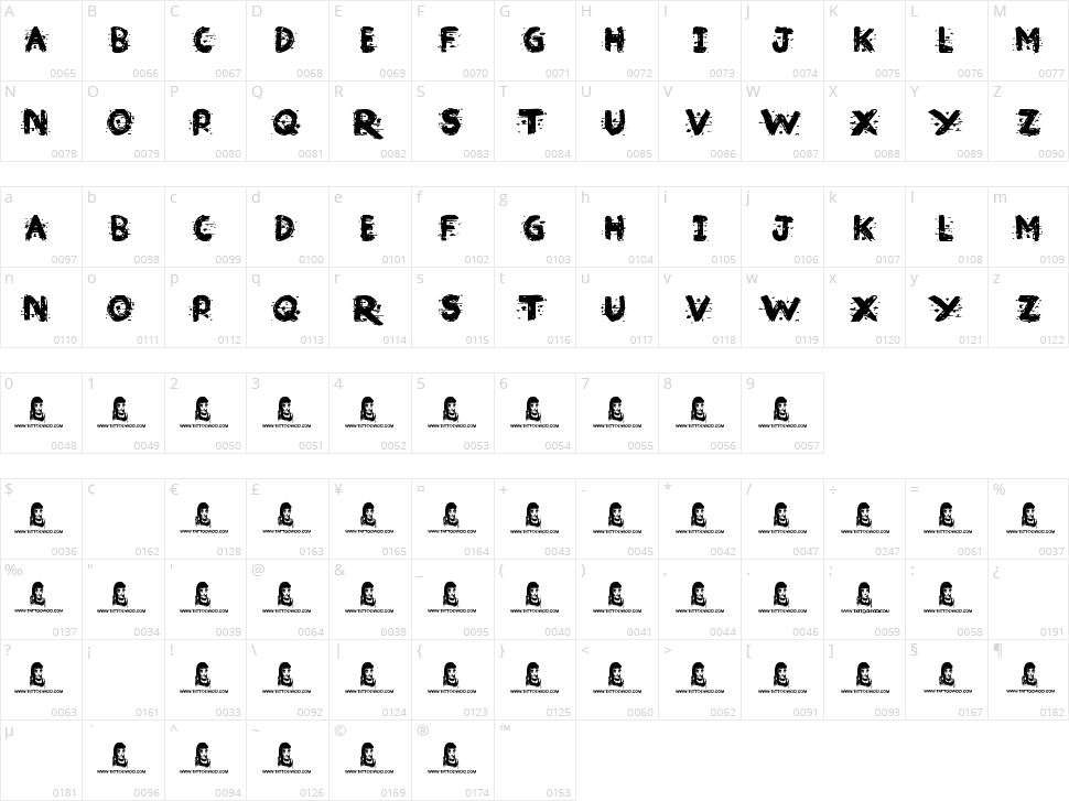 Broken Ink  Character Map