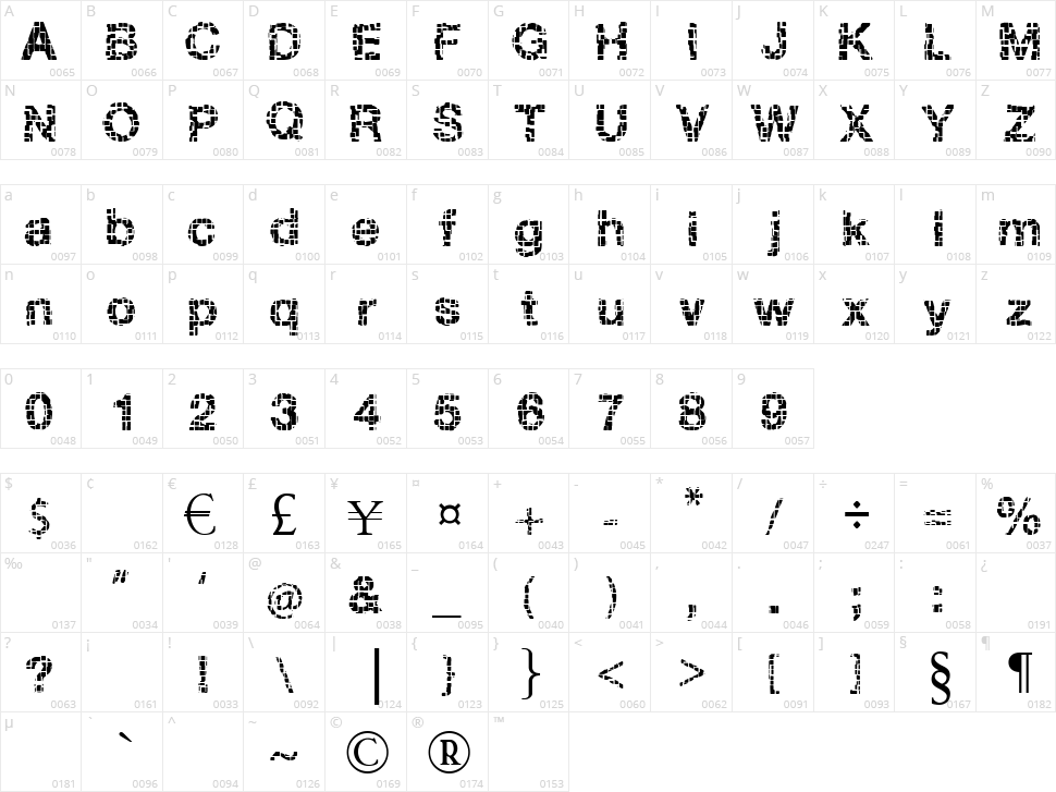 Broken Squares Character Map