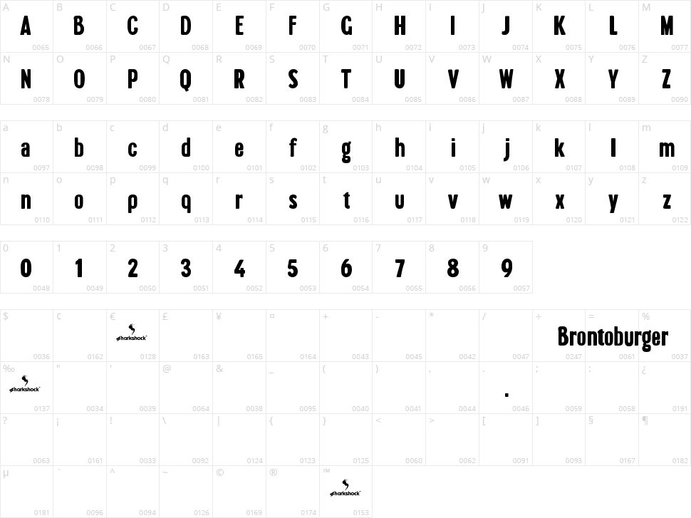 Brontoburger Character Map