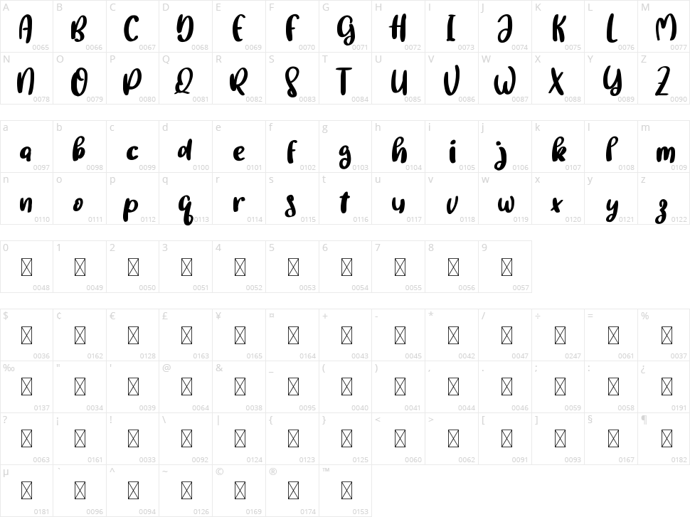 Brother Glow Character Map