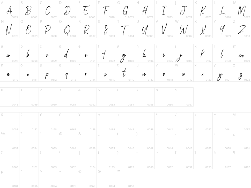 Brownhill Script Character Map