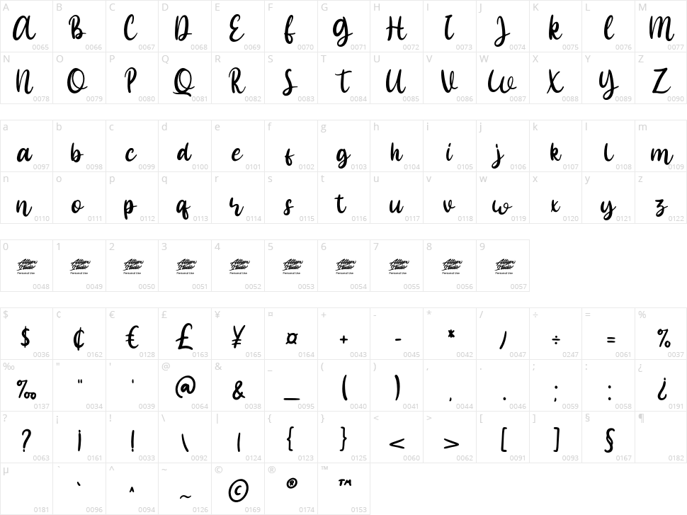 Browny Joy Character Map