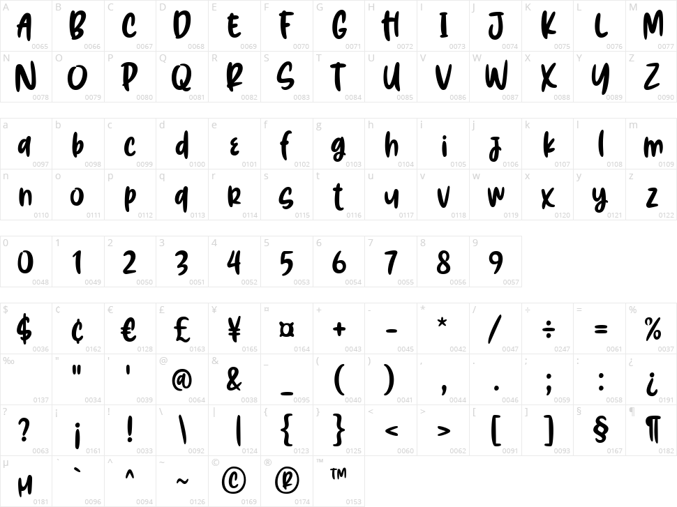 Brush Hours Character Map