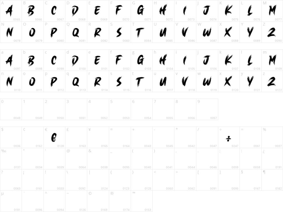 Brush King Character Map