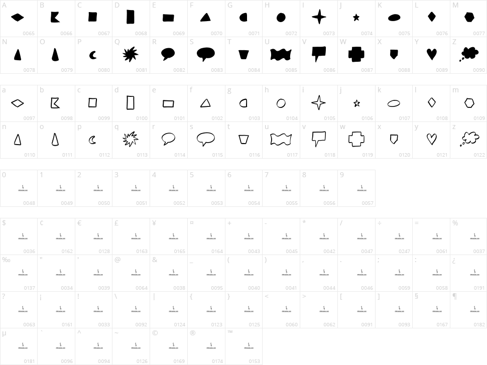 Brush Shapes Character Map