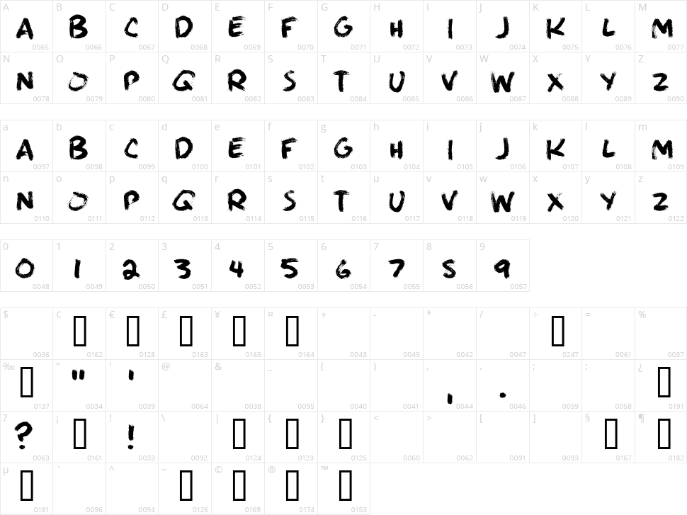 Brushie Brushie Character Map