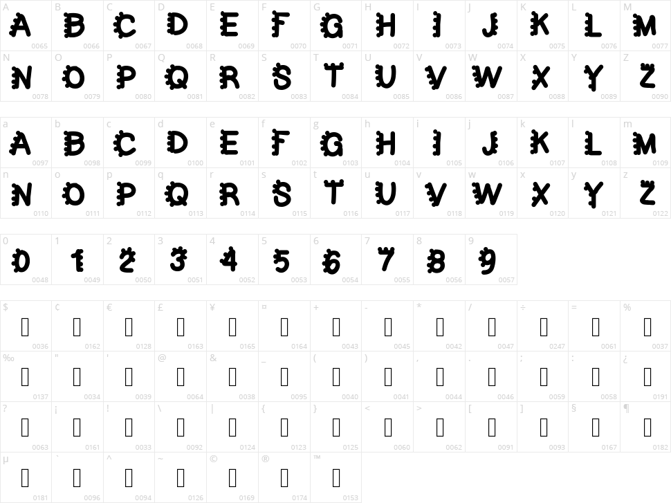 Bubblefont Character Map