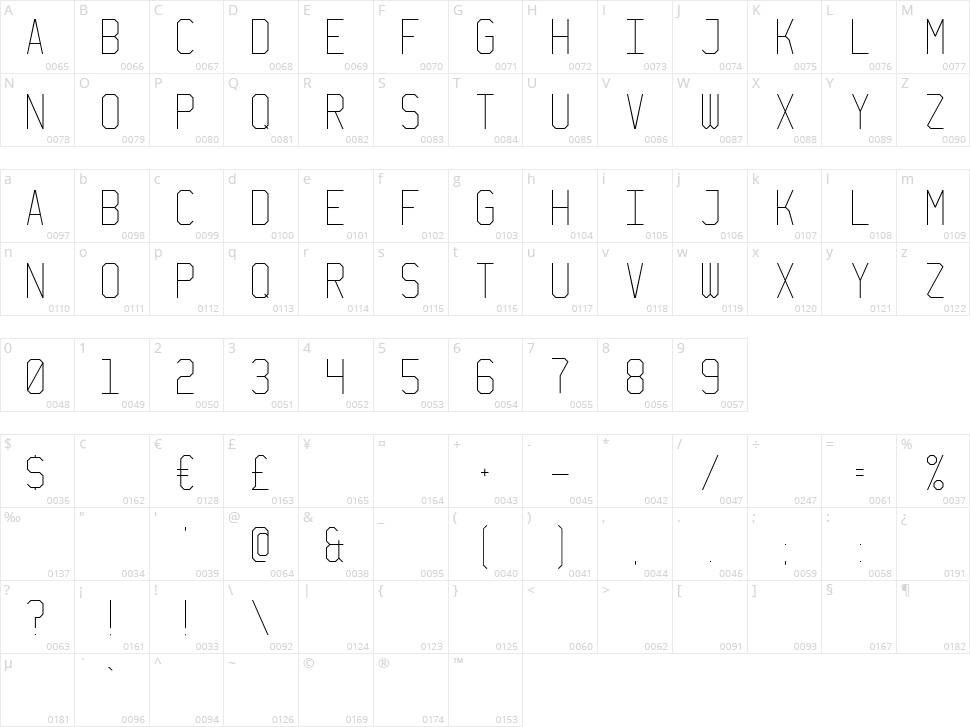 Bucheon Mono Character Map