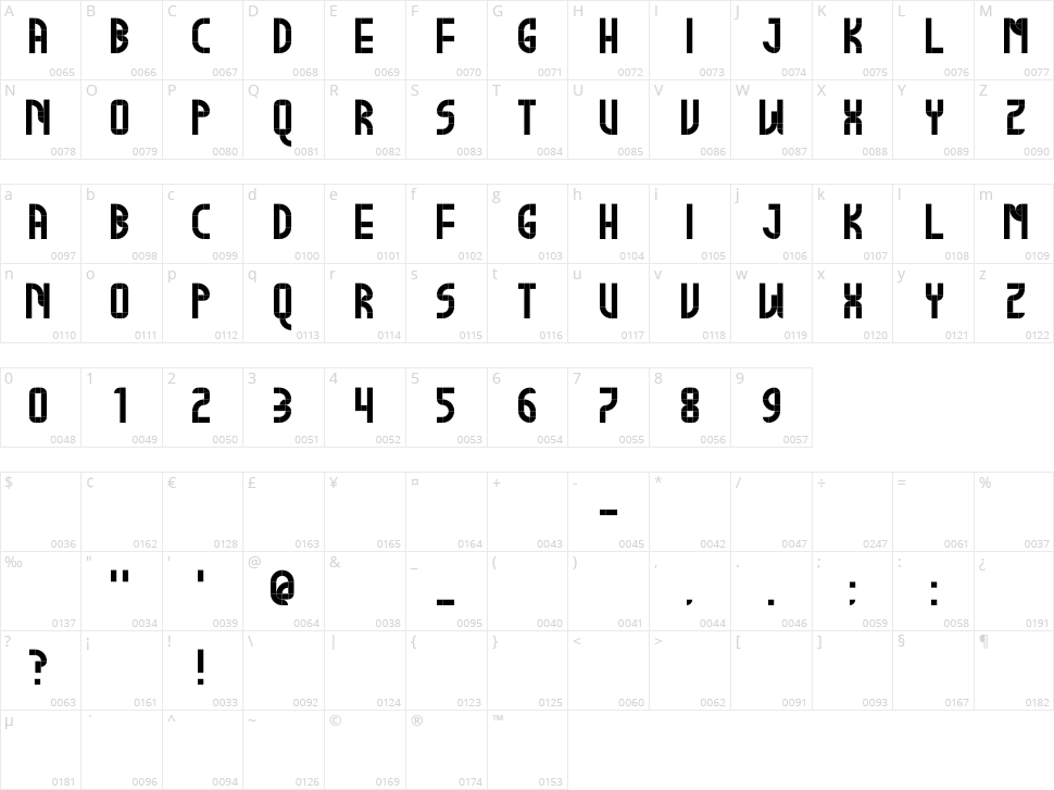 Buglego Character Map