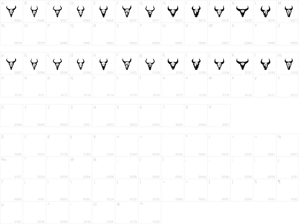 Bull Skulls Character Map