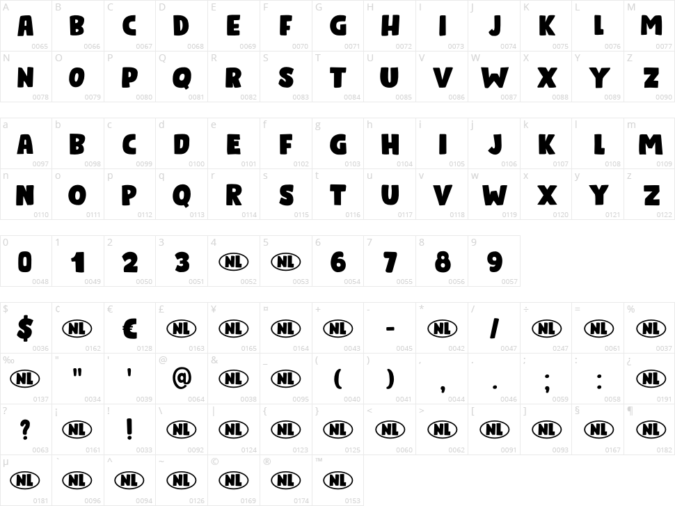Bumper Sticker Character Map