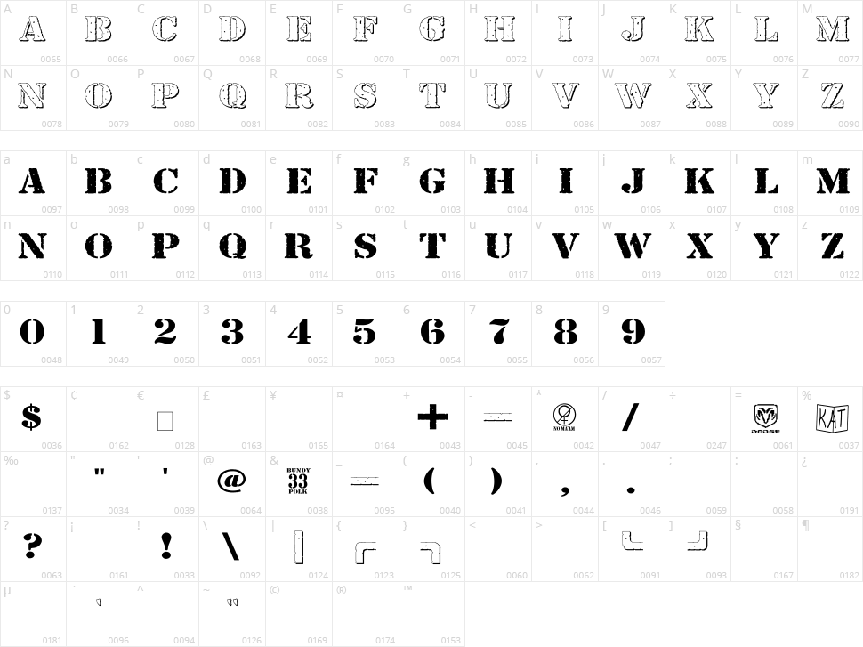 Bundy Yellow Character Map