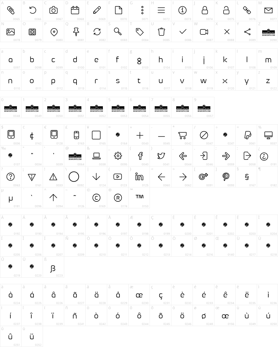 Byom Icons Character Map