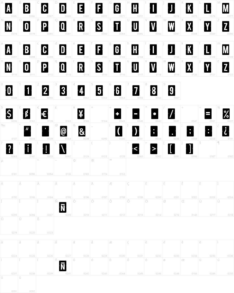 Calendar Note TFB Character Map