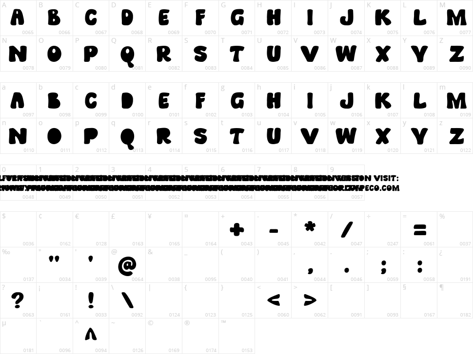 Calera Display Character Map
