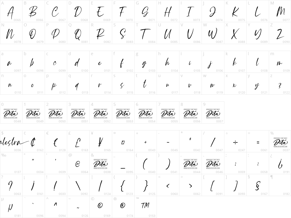 Calestra Character Map