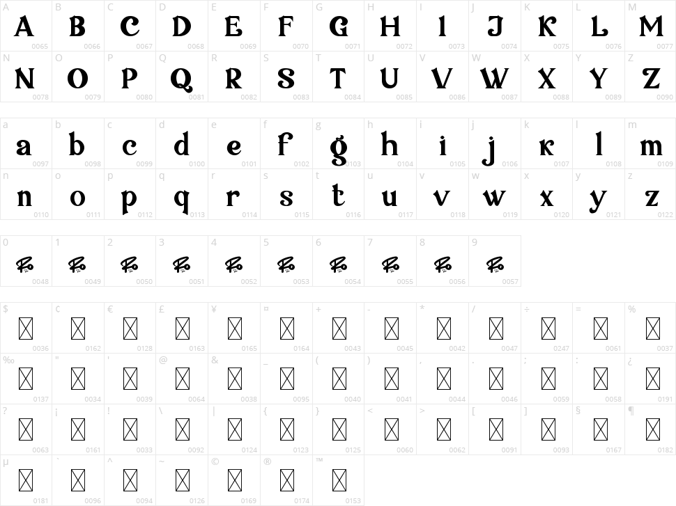 Calfine Character Map