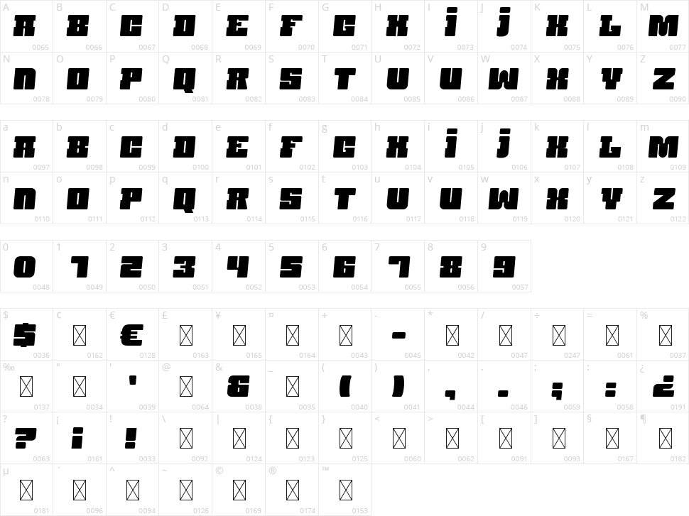 Calgary 88 Character Map