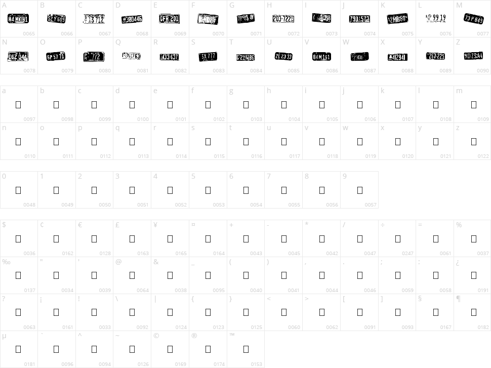 Californian cars Character Map