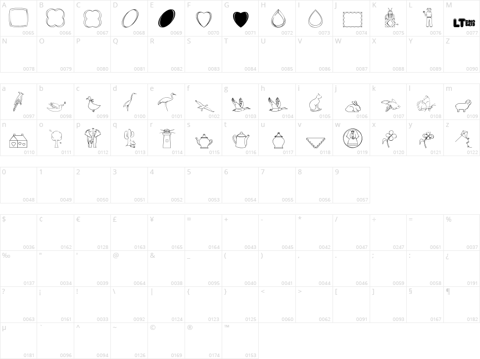 CaliKat's Path Draws LT Character Map