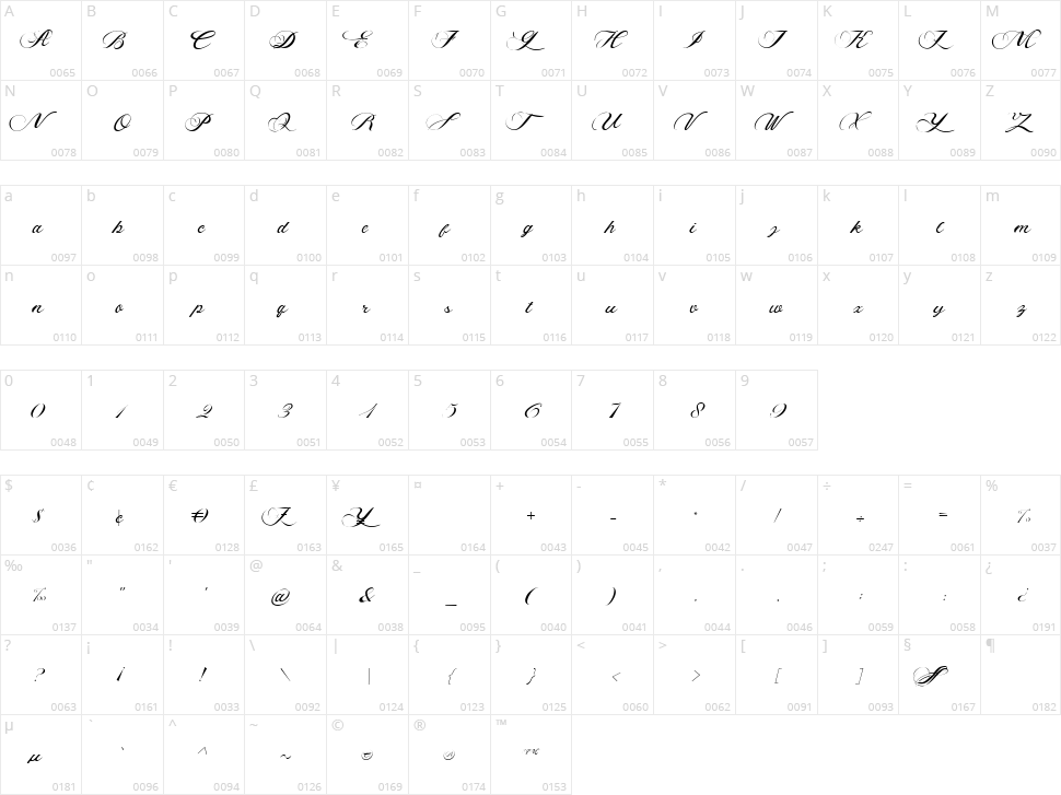 Callidar Character Map