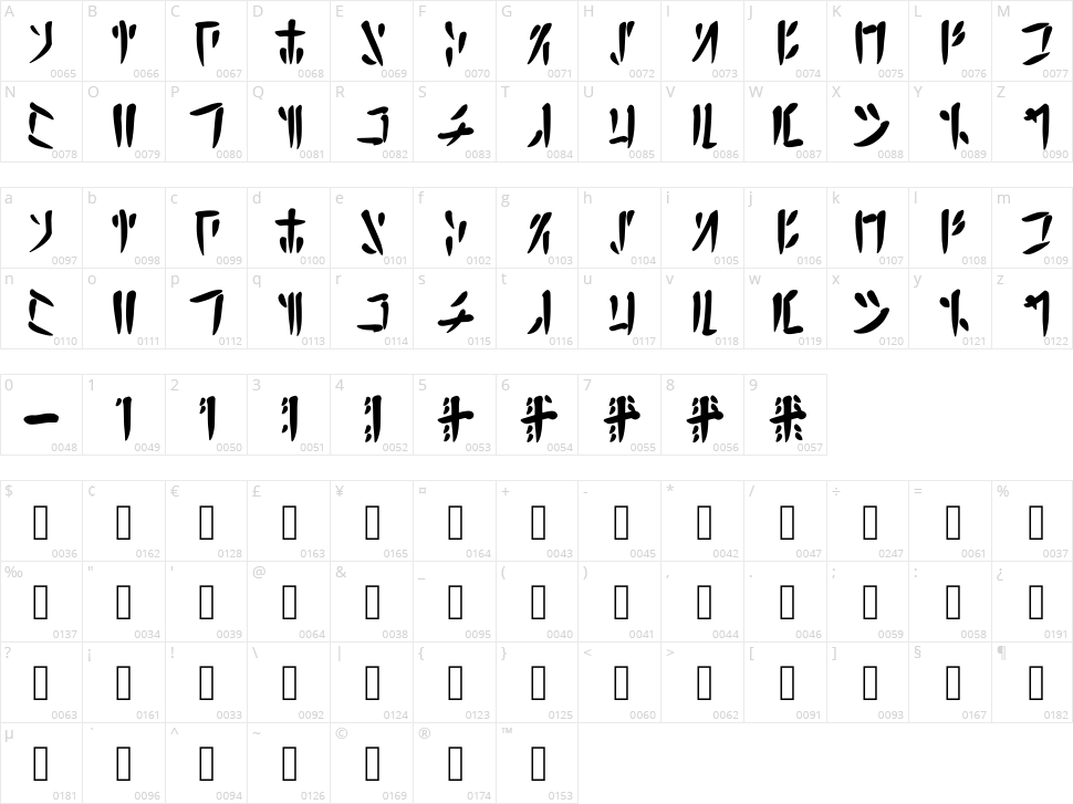 Calligraphic Avali Scratch Character Map