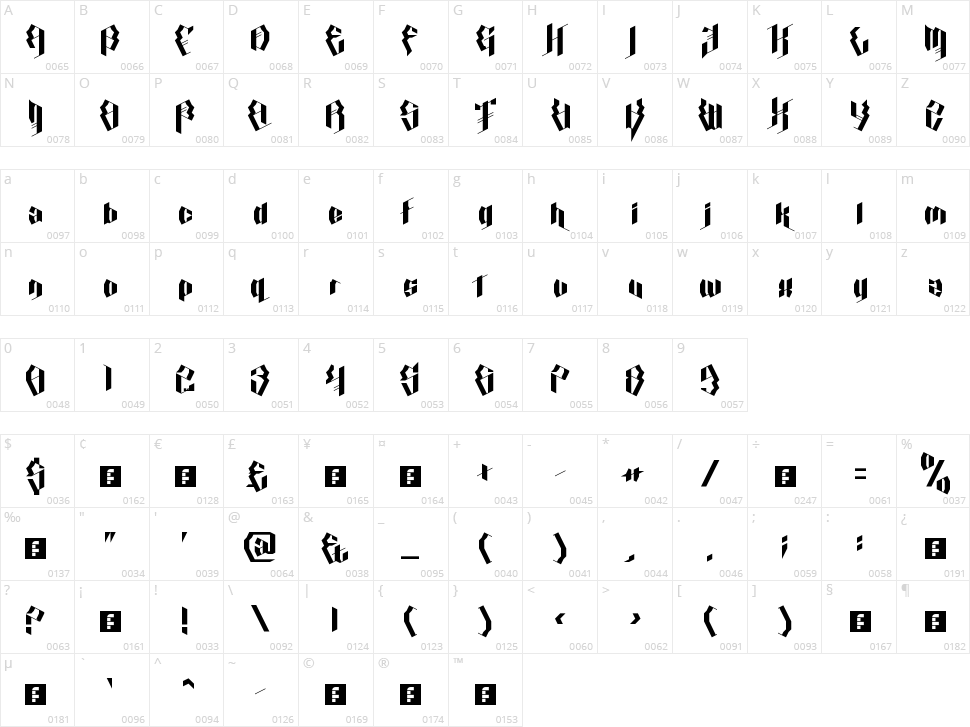Calligraphy Aquiver Character Map
