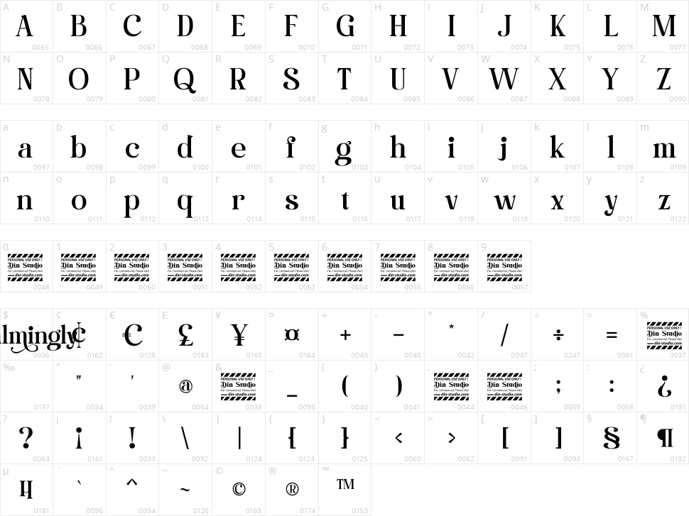 Calmingly Character Map