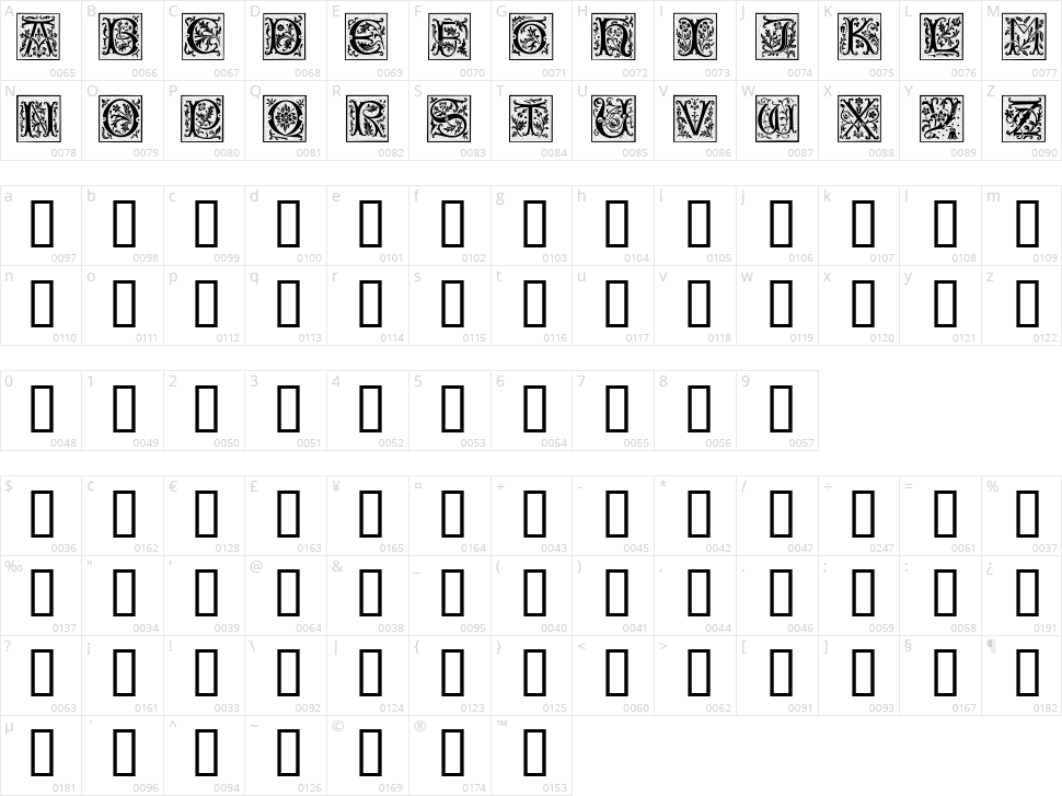 Camelot Caps Character Map