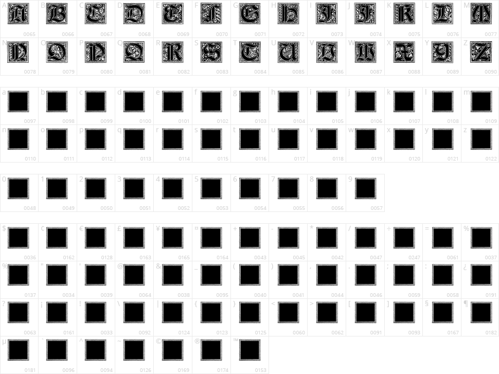 Camelot Initials Character Map