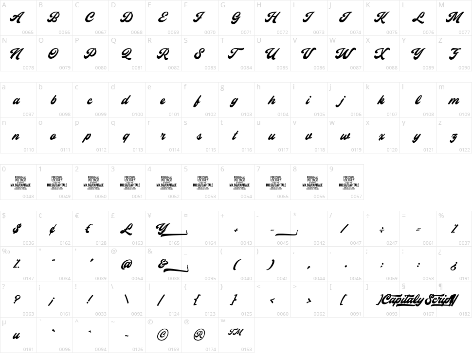 Capitaly Script Character Map