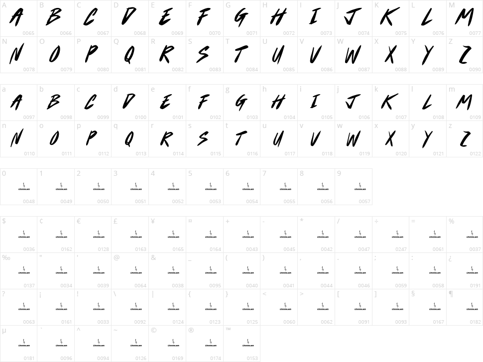 Cardstock Character Map