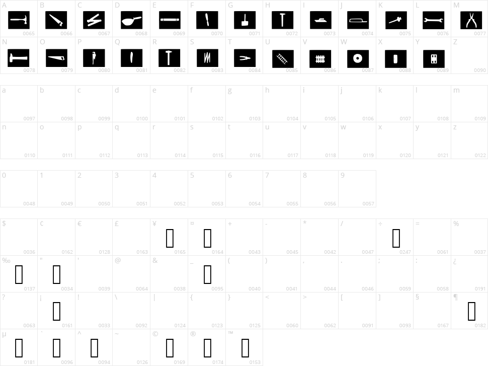 Carpenter Tools Character Map
