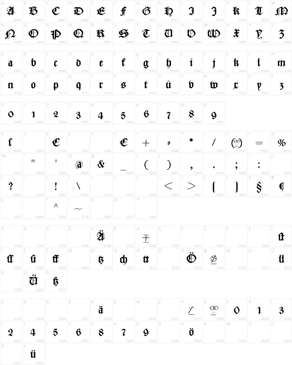 Caslonish Fraxx Character Map