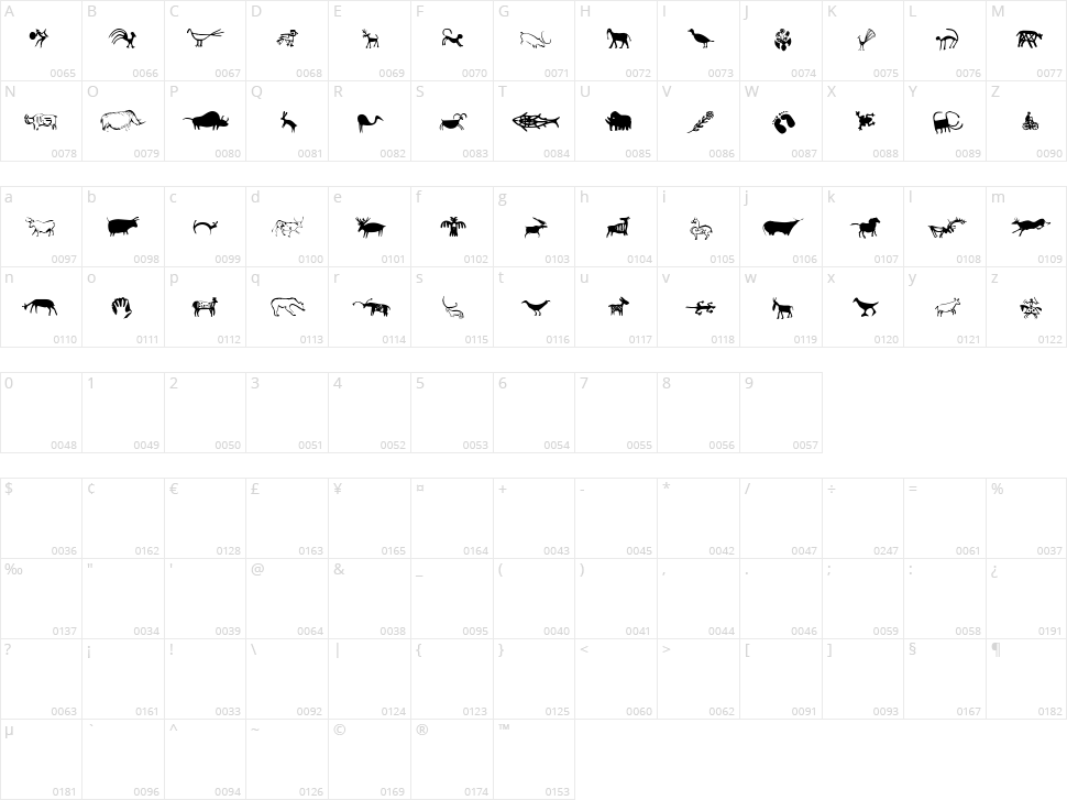 Cave Painting Dingbats Character Map