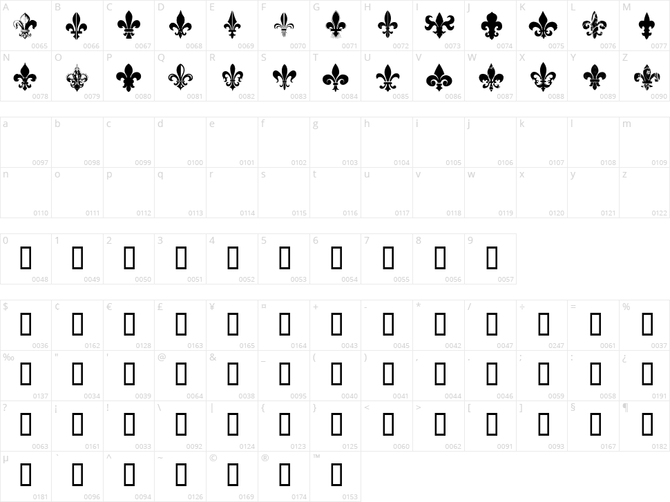CF Fleurs de Lys Character Map