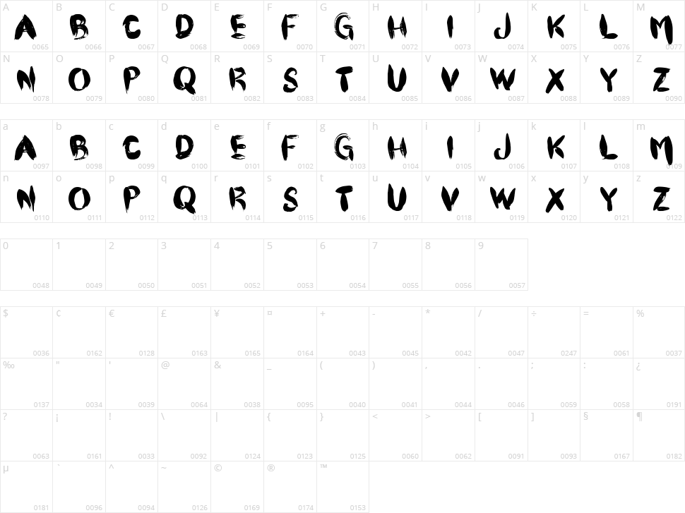 CF Pinceau Character Map